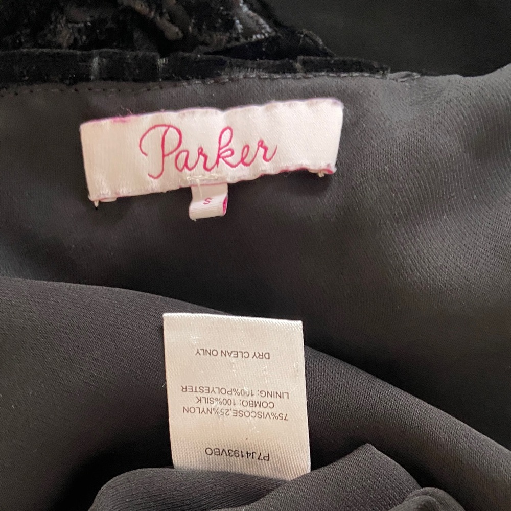 Parker Black Sheer Floral Burnout Velvet Tank Top Ruffle Silk Blend Small Floral - Picture 12 of 13
